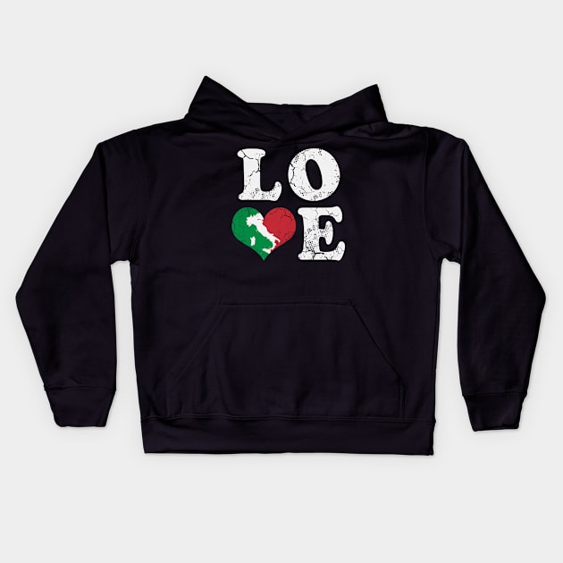 Love Italia Italy Map Italian Flag Heart Kids Hoodie by E